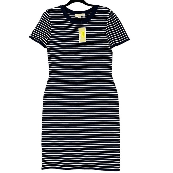 Michael Kors Ottoman Stripe Navy Bodycon Dress Women's Size Large - Picture 1 of 11